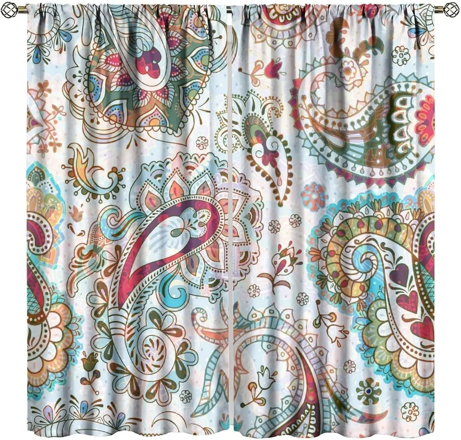 Large Decorative Boho Paisley Curtain 2pcs Bohemian Style Window Drapes for Living Room and Bedroom Home Accent