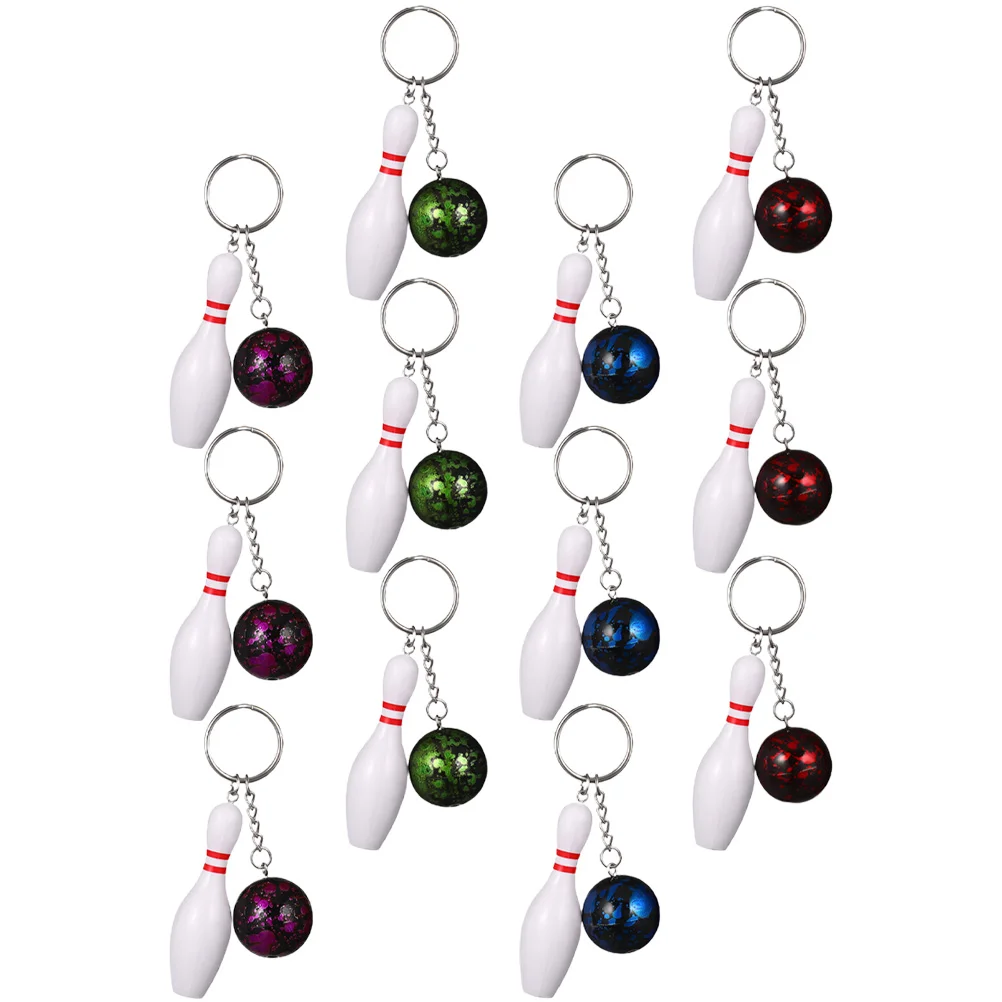 

12 Pcs Bowling Keychain Football Keychains Simulated Sports Gifts Ring Pendants Design Hanging Metal Pvc Themed Rings