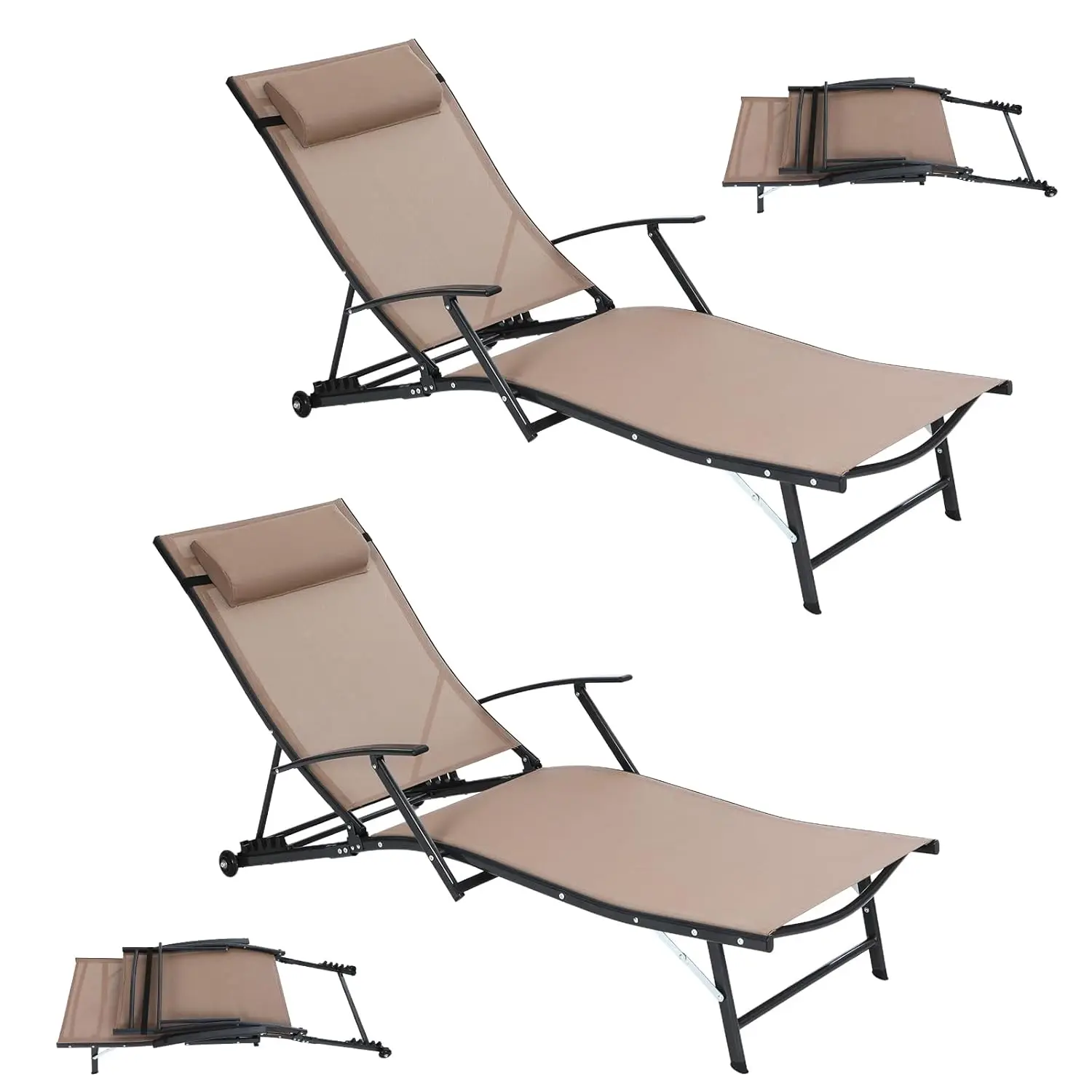 

Шезлонг для патио с подлокотниками, 5-позиционный, с колесиками, для улицы, у бассейна, на пляже, для заднего двора, комплект из 2 штук, бежевый, на заказ
