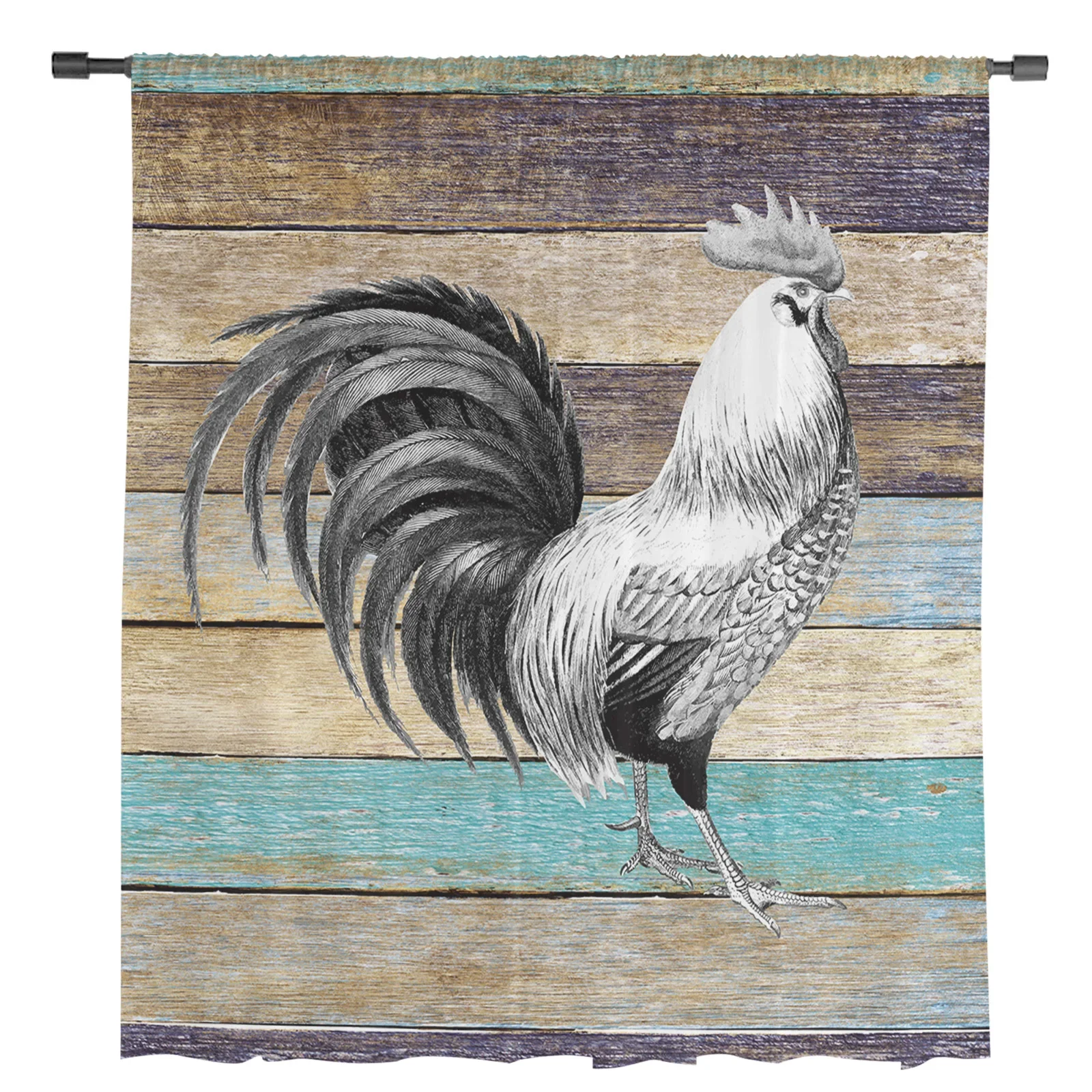 Farm Animal Rooster Wood Grain Tulle Curtains For Living Room Kitchen Decoration Chiffon Window Treatments Voile Sheer Curtain