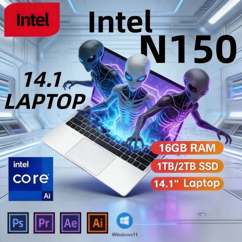2026 Trend 14.1in Portable Laptop Intel N150 16GB 32GB 2TB SSD Windows11 Student Business Notebook PC