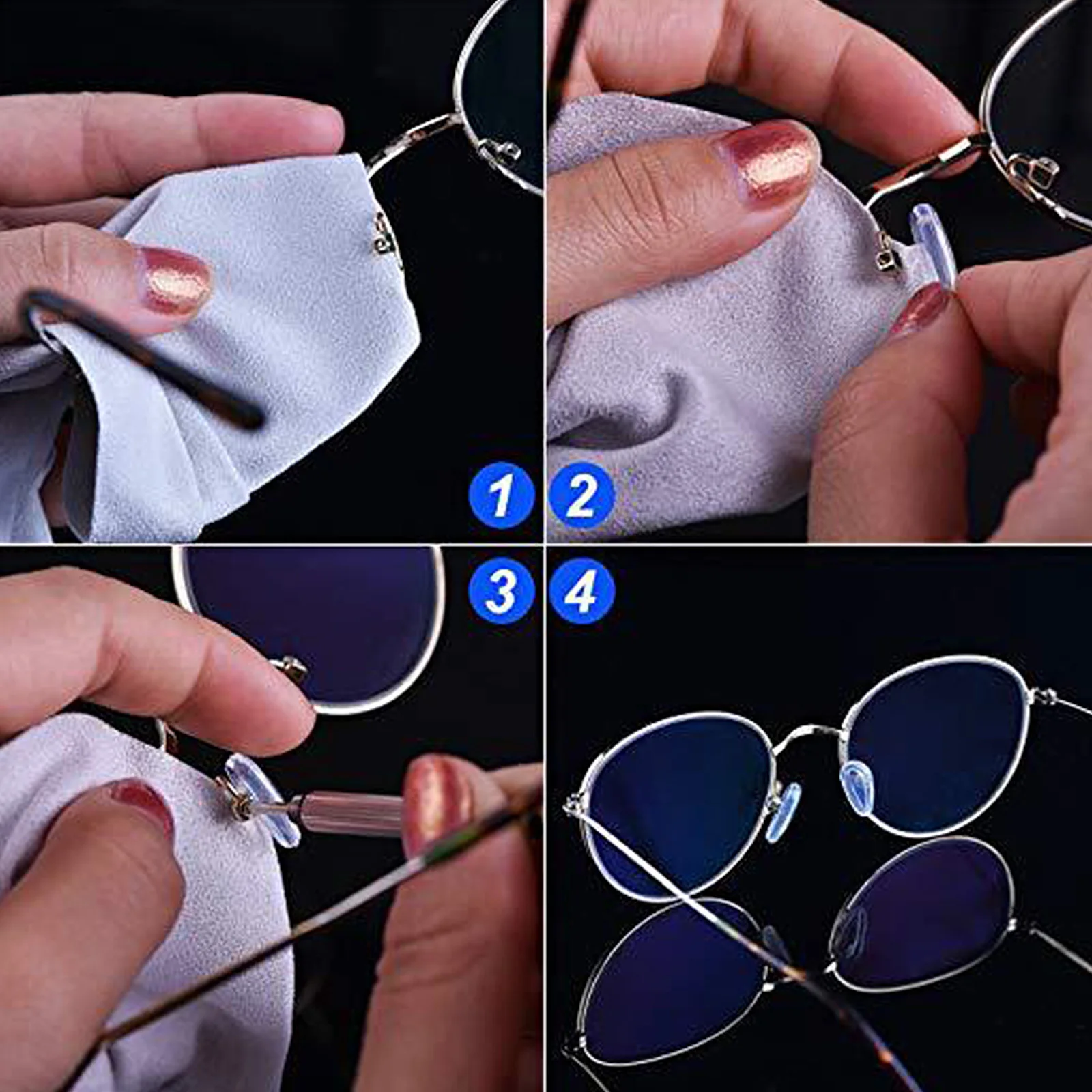 

1Set Glasses Repair Kit Including Nose Pads Screws Screwdriver Tweezer Lens Cleaner Compact Lightweight Essential Eyeglasses