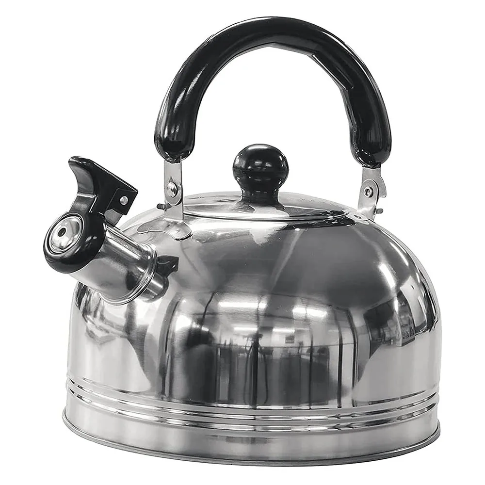 

Camping Stainless Steel Whistling Kettle in 2L Portable Travel Teapot Coffee Pot with Folding Safe Handle Camping Cookware