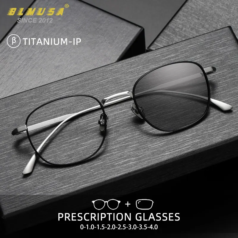 

BLMUSA Photochromic Myopie Prescription Glasses Retro Oval Ultralight Pure Titanium Men Eyewear Anti Blue Light Reading Glasses