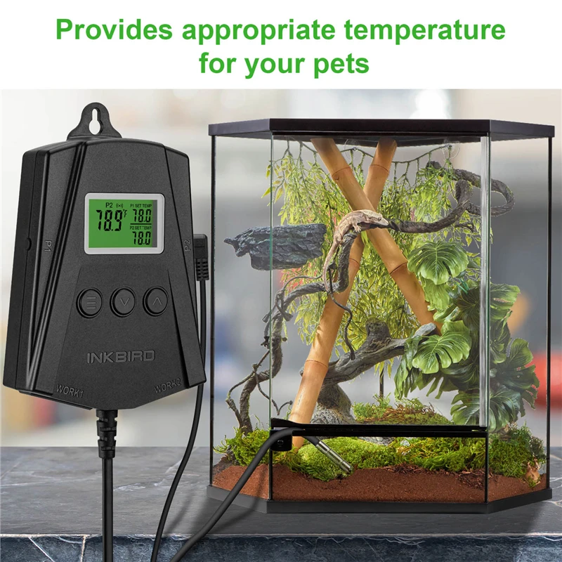 INKBIRD IPT-2CH Heat Mat Thermostat Adjustable Digital Heat Mat Temperature Controller for Indoor Home Gardening Greenhouse