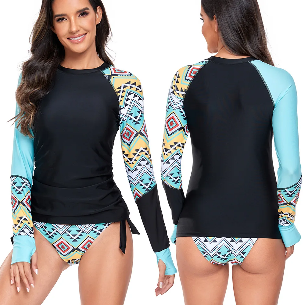

New Split Swimsuit Women's Large-size Swimsuit Women's Conservative Low-waist Printed Long-sleeved Surf Suit