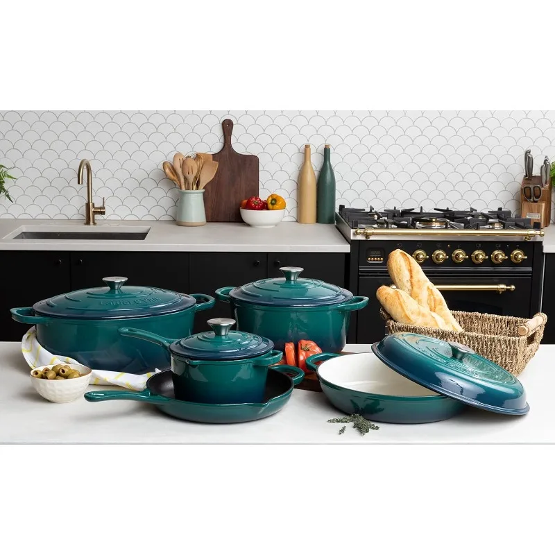 Enameled Cast Iron Cookware Set, Oven Safe and Compatible with all Cooktops – includes 3.6 Qt Braiser,