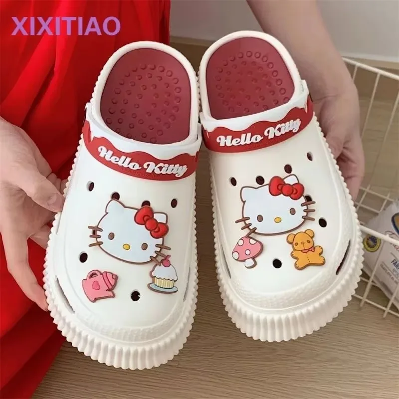 Sanrio Hello Kitty Cinnamoroll Kuromi Cute Kawaii EVA indoor slippers for women summer fashion outer wear non-slip thick sole