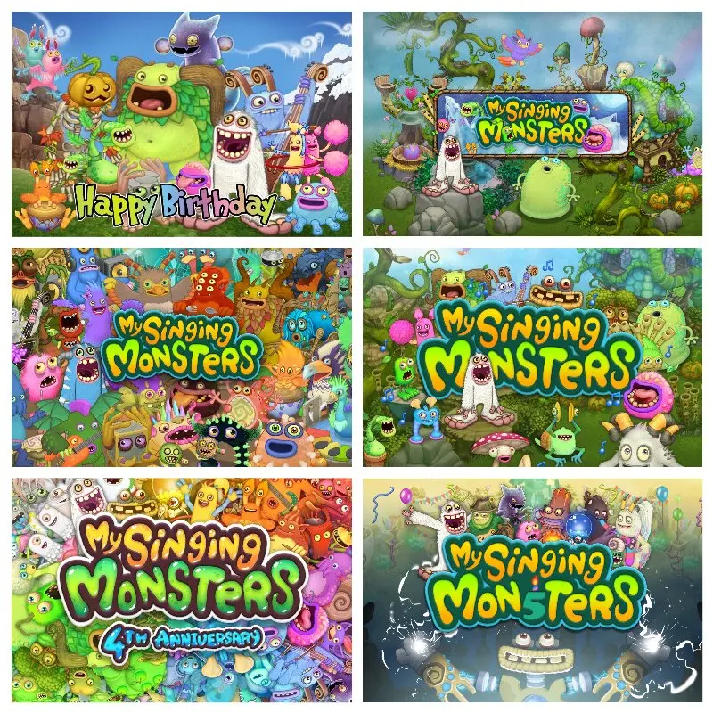 

My Singing Monsters Theme Birthday Party Baby Shower Boy Kid Music Game Party Green Animals Banner Backdrop Vinyl Photo Studio