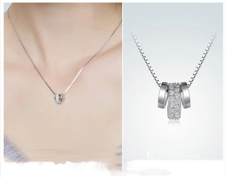 Romantic Female Necklace 925 Sterling SIlver Infinity Double Circles Necklace for Girls Interlocking Circles Pendant Jewelry
