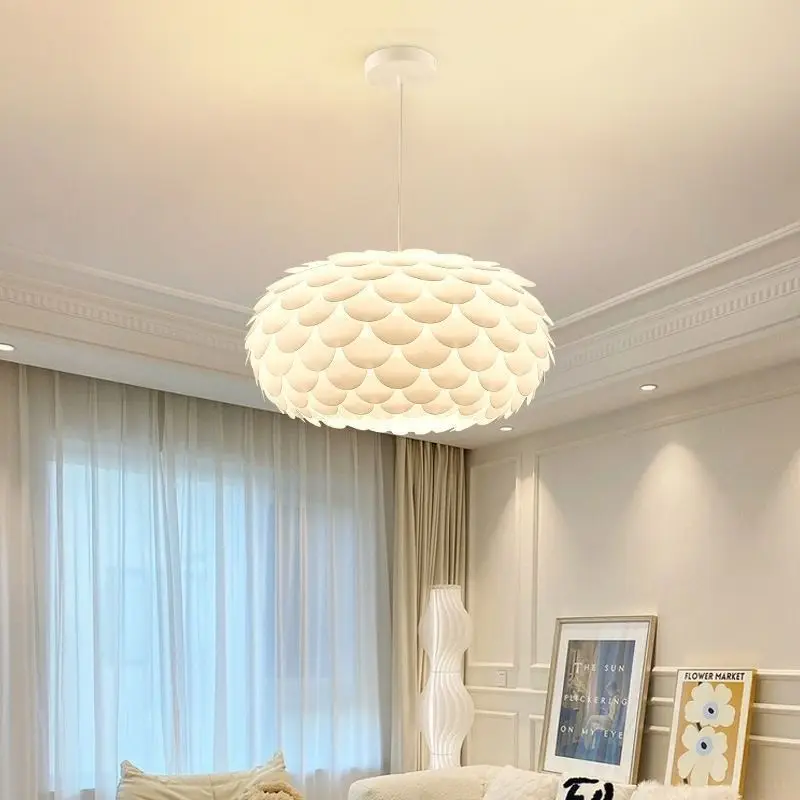 Trendy Cream-Colored Fish-Scale Pendant Lamp Modern Simple Designer Decor for Bedroom And Dining Room