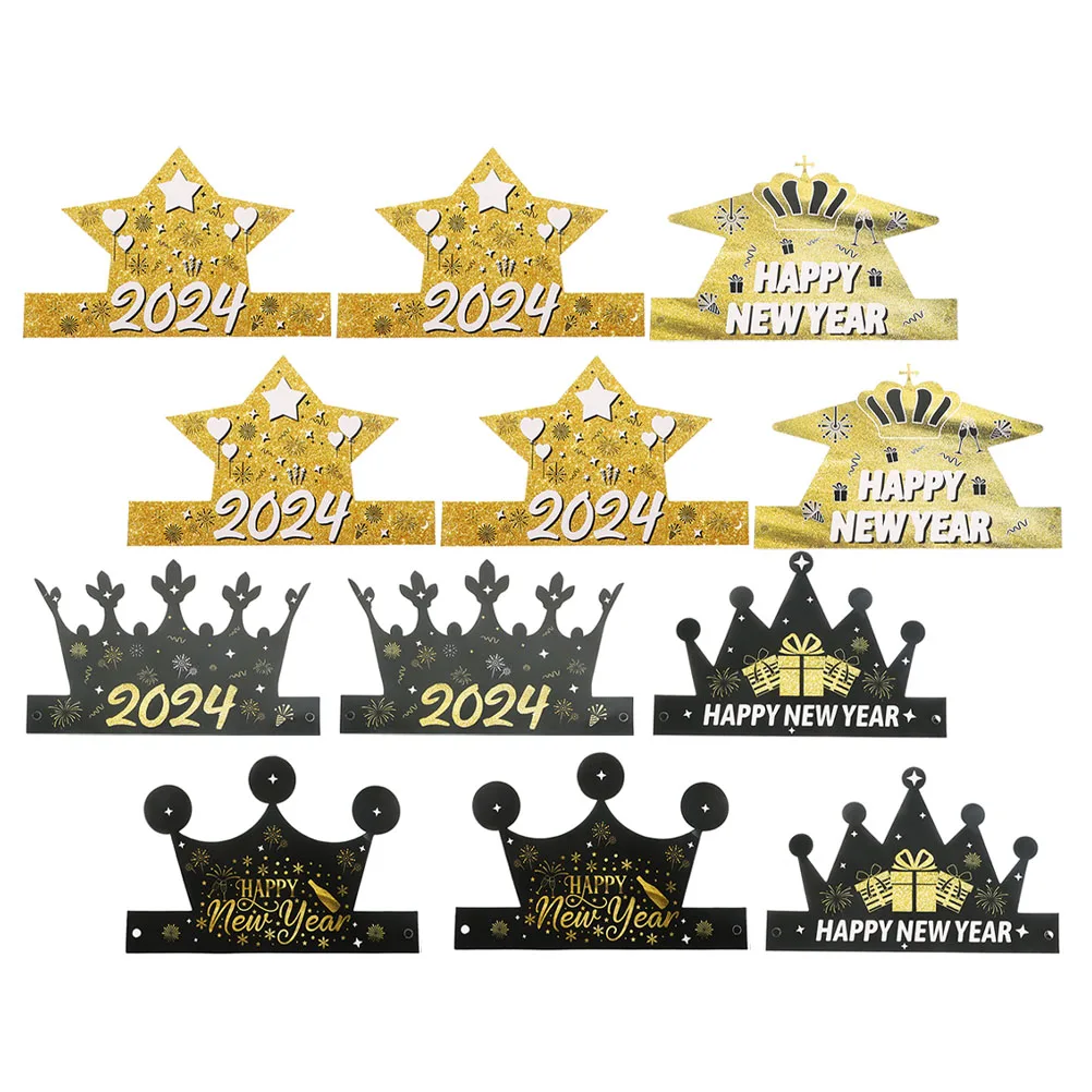 

12 Pcs New Year Crown Hats Paper Party Supplies Kids Adults Happy New Year Photo Props Cool Costumes Accessories