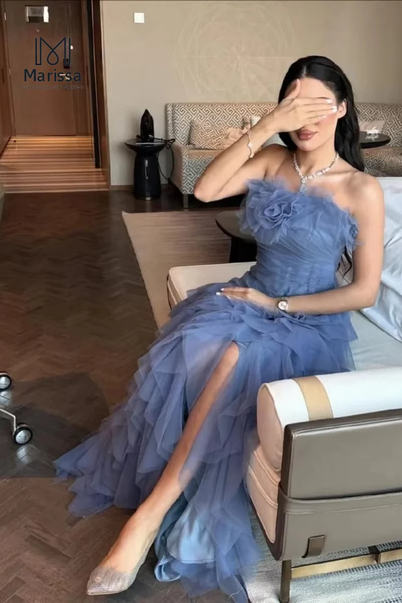 فستان سهرة نسائي من ماريسا تول ذو طبقات مصنوع حسب الطلب فساتين سهرة أنيقة للنساء لاختبار القيادة الفاخر على شكل حرف a