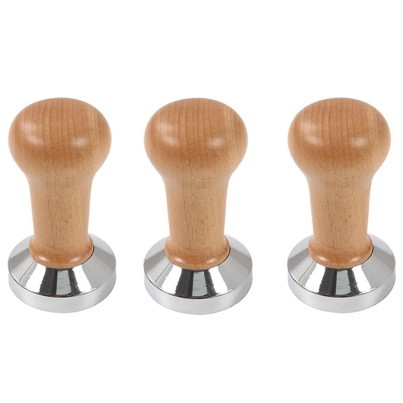 

3X Coffee Tamper Wooden Handle Barista Espresso Machine Grinder 51Mm For Coffee And Espresso Powder Hammer Wood Color