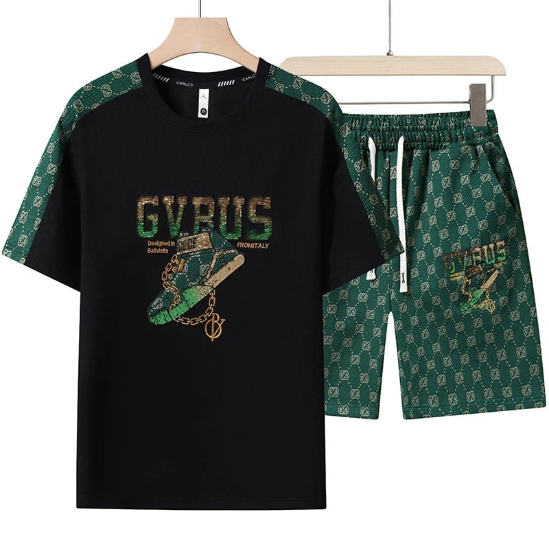 

Мужской повседневный комплект: футболка с коротким рукавом и шорты, летний, модный, брендовый, новинка 2023 года, персонализированный, идеально сочетающийся.