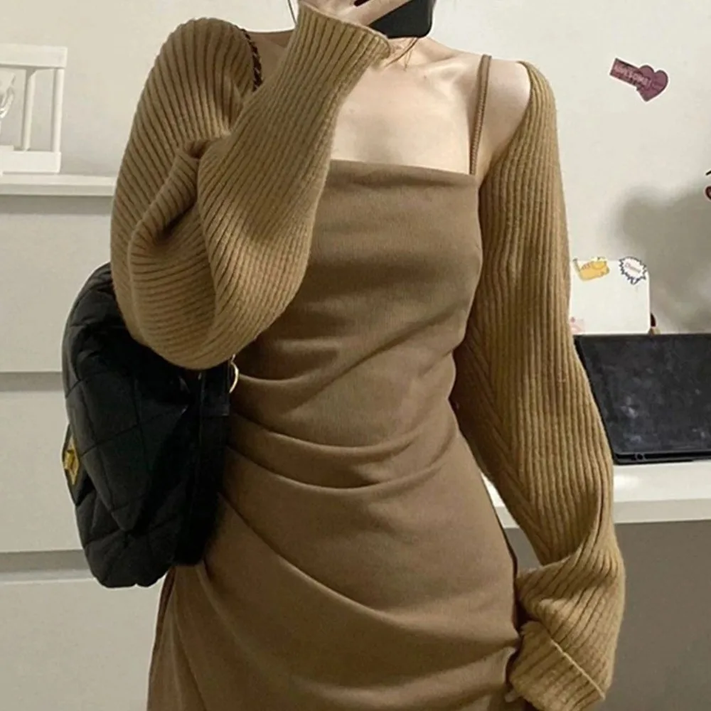 Knitted Solid Color Shawl With Sleeves Multi-Functional Cardigan,Fashion Scarf Sunshield Neck Warmer For Daily Wear For Dress