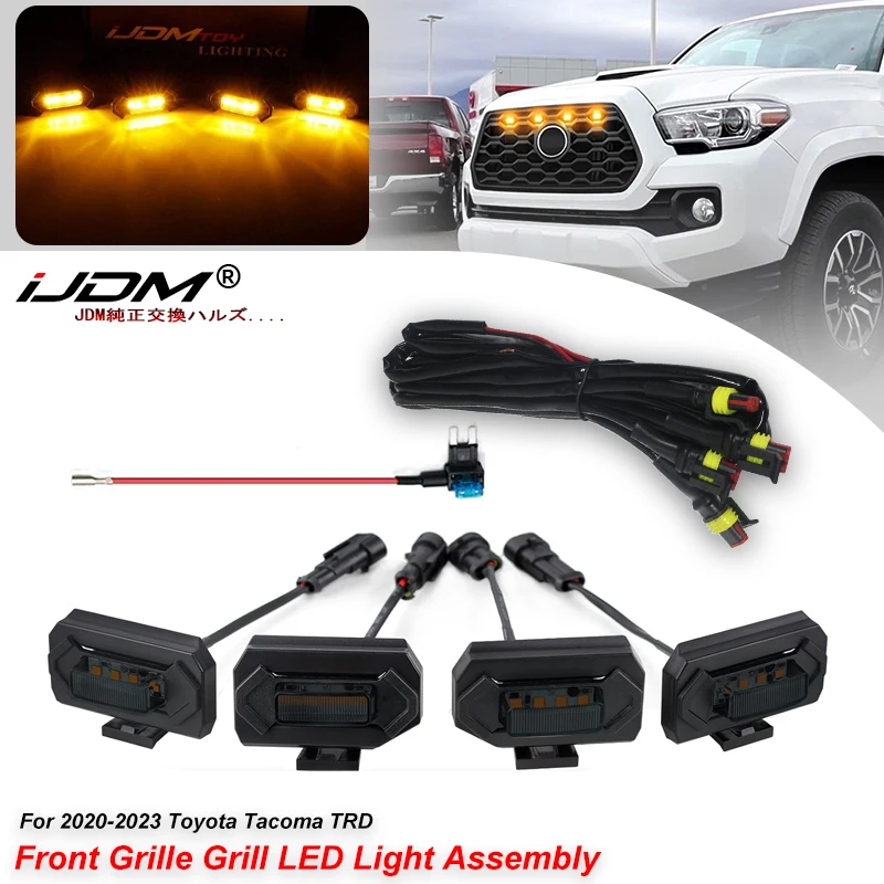 4PCS LED Front Grill Lights for Toyota Tacoma Raptor TRD Off Road Sport 2020 2021 External Grill Lamp