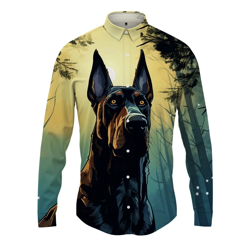 

Ferry Dog Printed Graphic Men's Shirts Street Hip -hop Long -sleeved Shirt New Spring And Autumn Fashion Casual 3D Cheap Shirts