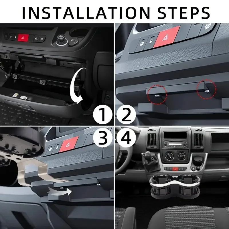 1Pc For Peugeot Boxer Fiat Ducato Citroen Relay (2006-2023) Car Universal Drink Double Cup Drink Cup Holder Adjustable view 4