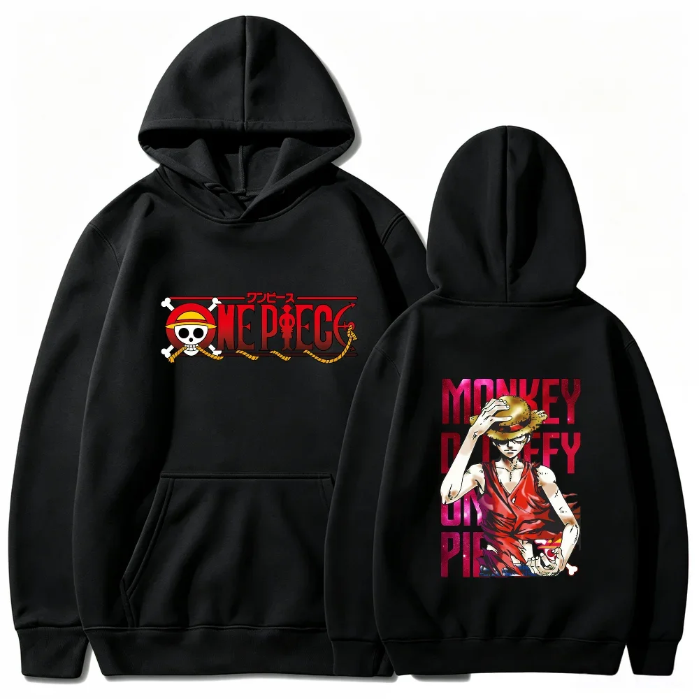 One Piece Monkey D Luffy Hoodie Anime Double Sided Graphic Print Men Women Casual Long Sleeve Pullover Sweatshirt
