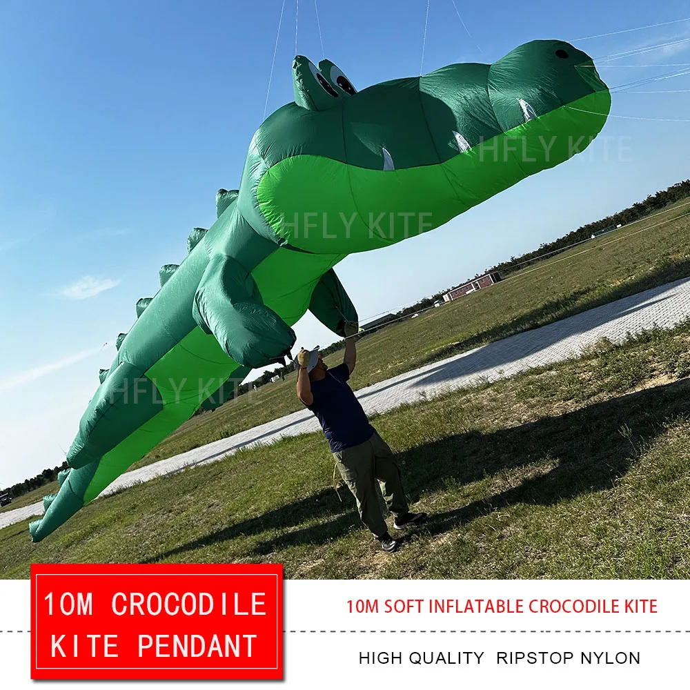 HFLY جديد وصول لينة نفخ 10 متر التمساح طائرة ورقية خط الغسيل للبالغين عالية الجودة Ripstop النايلون الحيوان تظهر الطائرات الورقية قلادة
