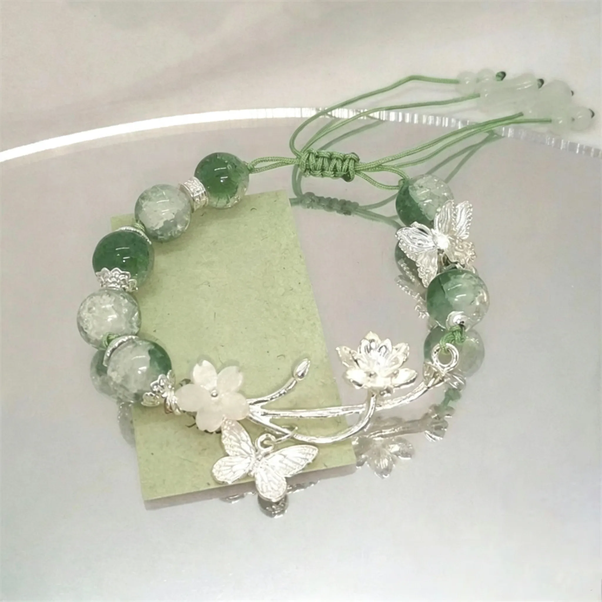 Chinesischen Stil Lotus Schmetterling Perlen Armbänder für Frauen Mode Grüne Perle Handgemachte Armbänder Exquisite Süße Schmuck Geschenke