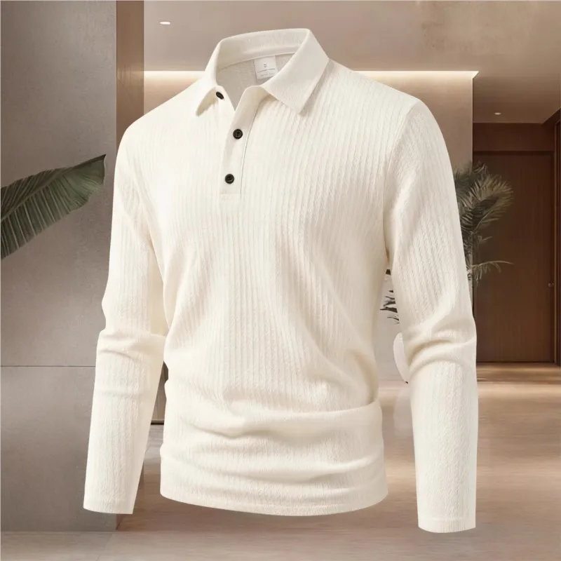 New Men's Business Casual Long Sleeved Solid Color Polo Shirt Summer Fashionable Breathable Comfortable Versatile Top T-shirts
