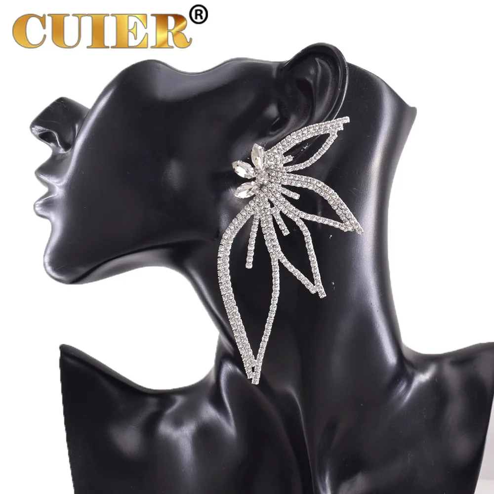 CUIER 9.8cm Exquisite Full Rhinestones Cherub Earrings for Girls Gift Women Wedding Jewelry Earring