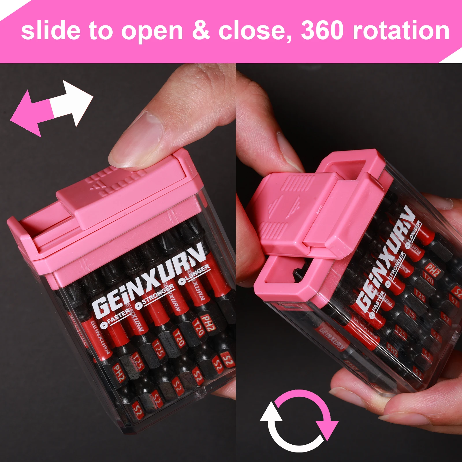 Geinxurn 15 PCS 2'' Impact Torx Screwdriver Bits Set, S2 Steel Multi Driver Bits with Storage Colorful Box（Pink）