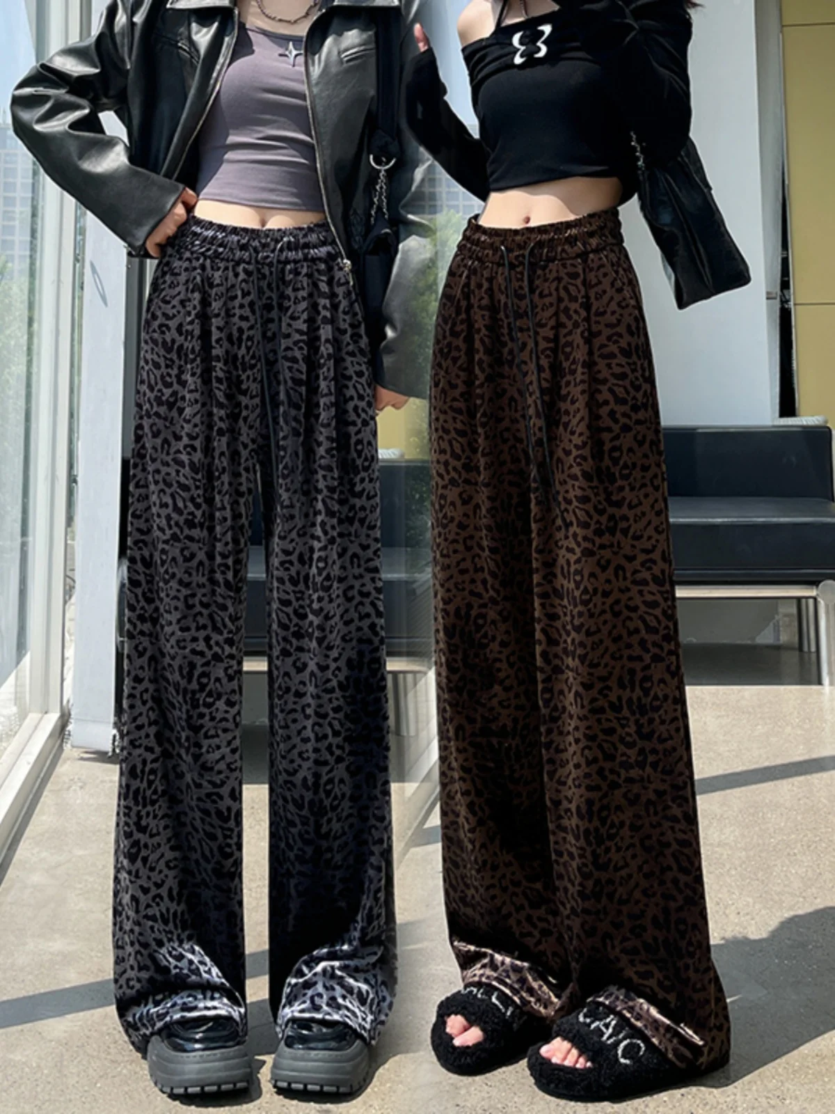 

Золотые бархатные широкие брюки с леопардовым принтом, женские осенне-зимние утягивающие брюки с высокой талией, винтажные повседневные брюки длиной до пола