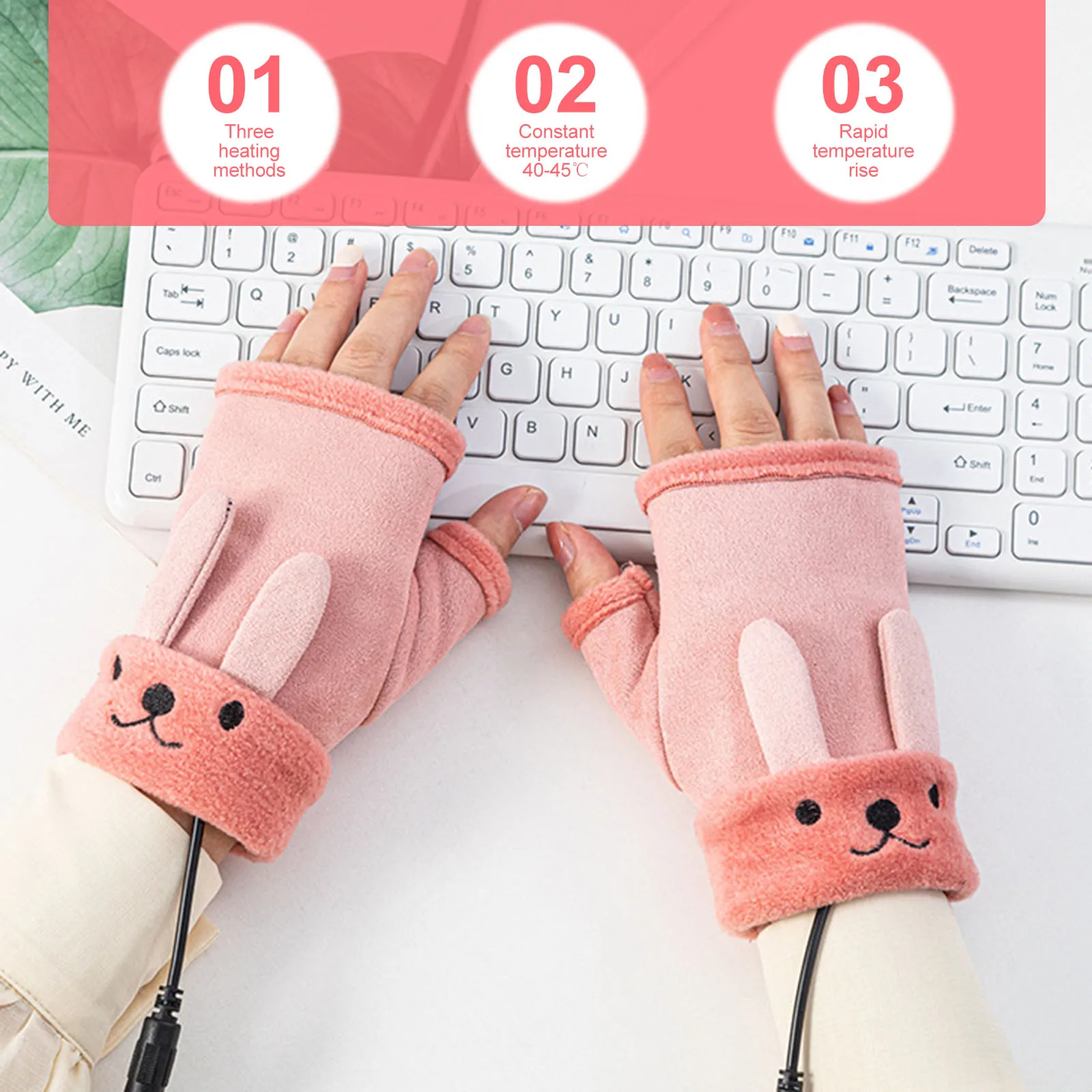 

Heated Charging Gloves Red Half finger Knit Warm Winter USB 5V 1A Power Bank Portable Camping Hiking Mittens Gloves