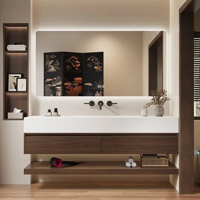 

Bathroom cabinet combination, washbasin, retro, log wind, rock slab