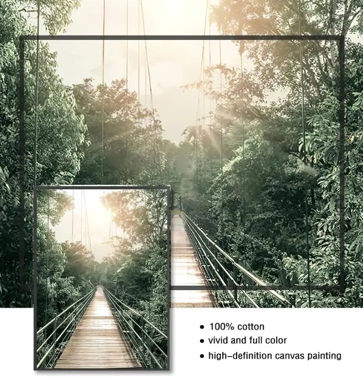 Jungle Landscape Canvas Poster Animal Leopard Elephant Print Painting Palm Leaves Forest River Bridge Nordic Picture Decoration