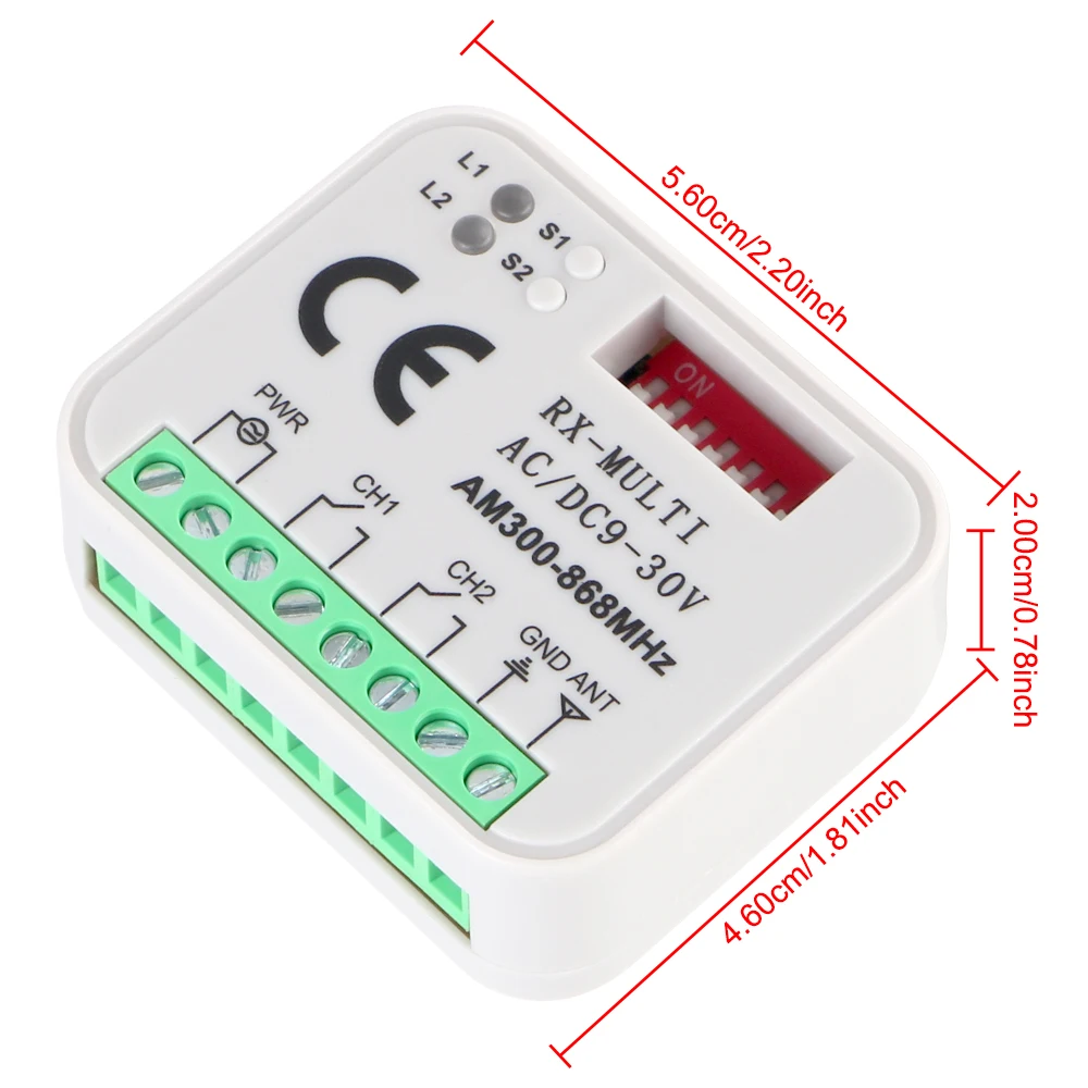 Garage Door Receiver RX Multi 300-900MHz Universal For 433MHz 868MHz Gate Remote Control Switch Module Relay AC/DC 9-30V