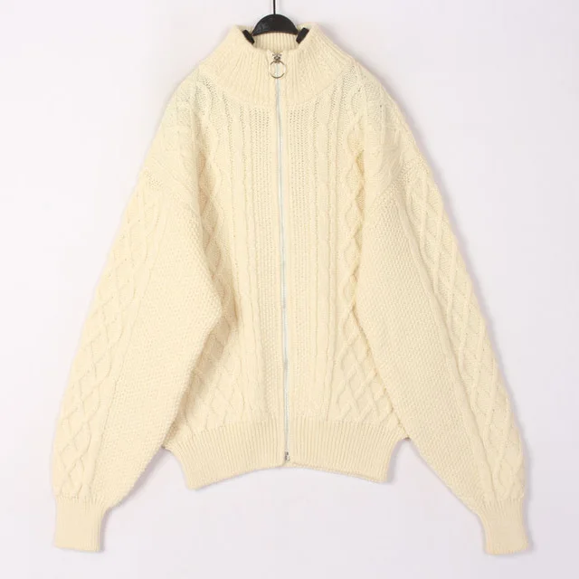 

Vintage Autumn Winter White Knitted Wool Sweater Cardigan Bean Shape 3D Hook Flower Design Overhead Style Women's Fashion