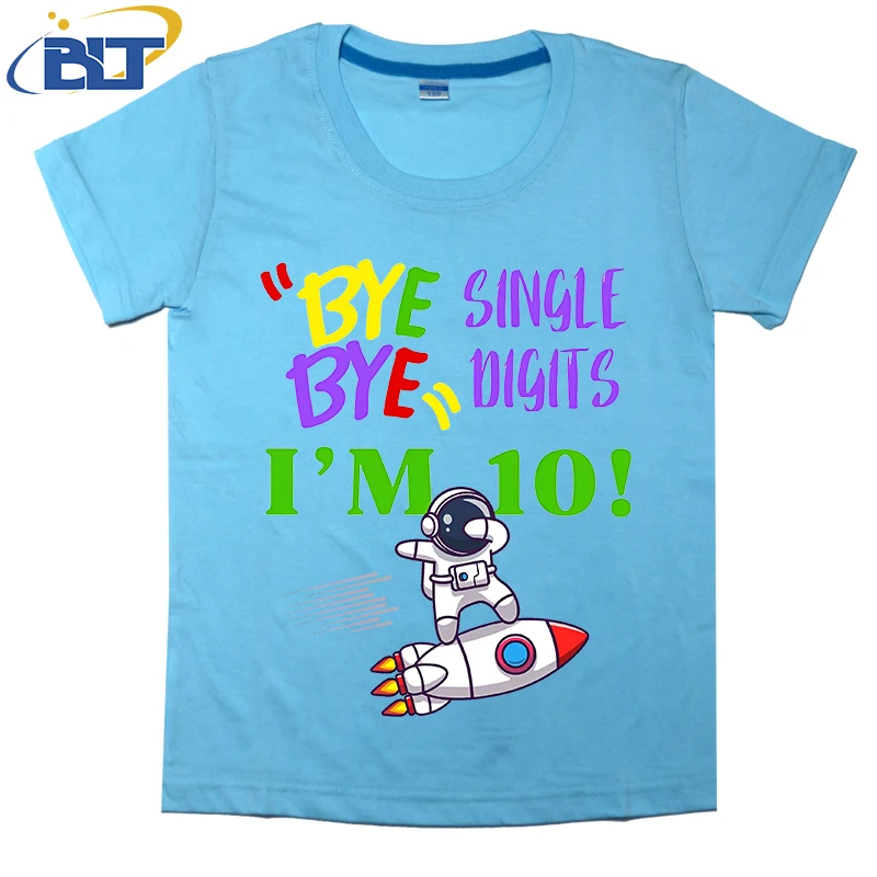 Camiseta con estampado de astronauta para niños, top informal de algodón de manga corta de 10 ° cumpleaños, adecuado para niños y niñas