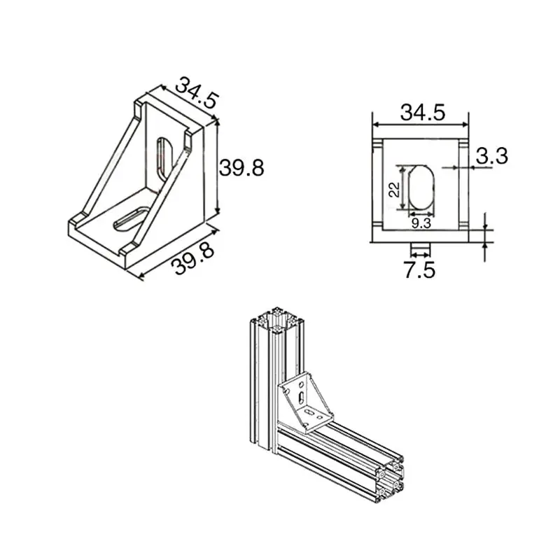 Giunto per staffa angolare in alluminio con connettore 40x40 L da 10 pezzi 4040