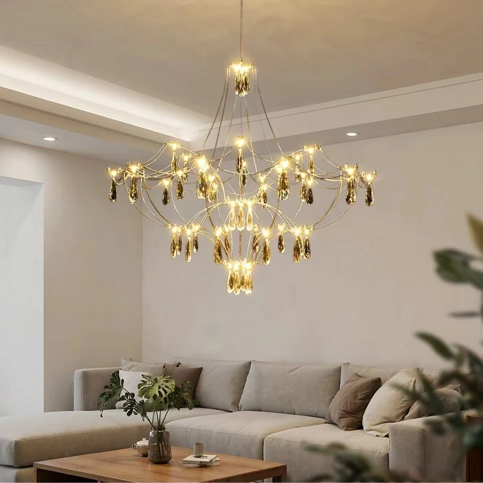 Modern Crystal LED Pendant Light Firefly Lustre Decor Ceiling Hanging Lamp for Living Room Dining Bedroom Suspension Chandelier