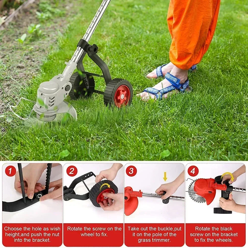 Universal String Trimmer Grass Eater We Ed Cutter Adjustable Support Wheels Set For Outdoor Garden Cordless Grass Trimmer