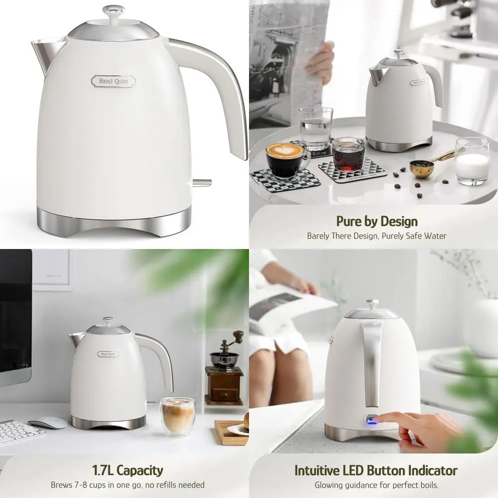 

Электрический чайник из нержавеющей стали емкостью 1,7 л, без BPA, быстрое кипячение 1200 Вт, беспроводной, вращающееся основание, автоматическое выключение, сенсорное управление со светодиодной подсветкой - жемчужный Втч