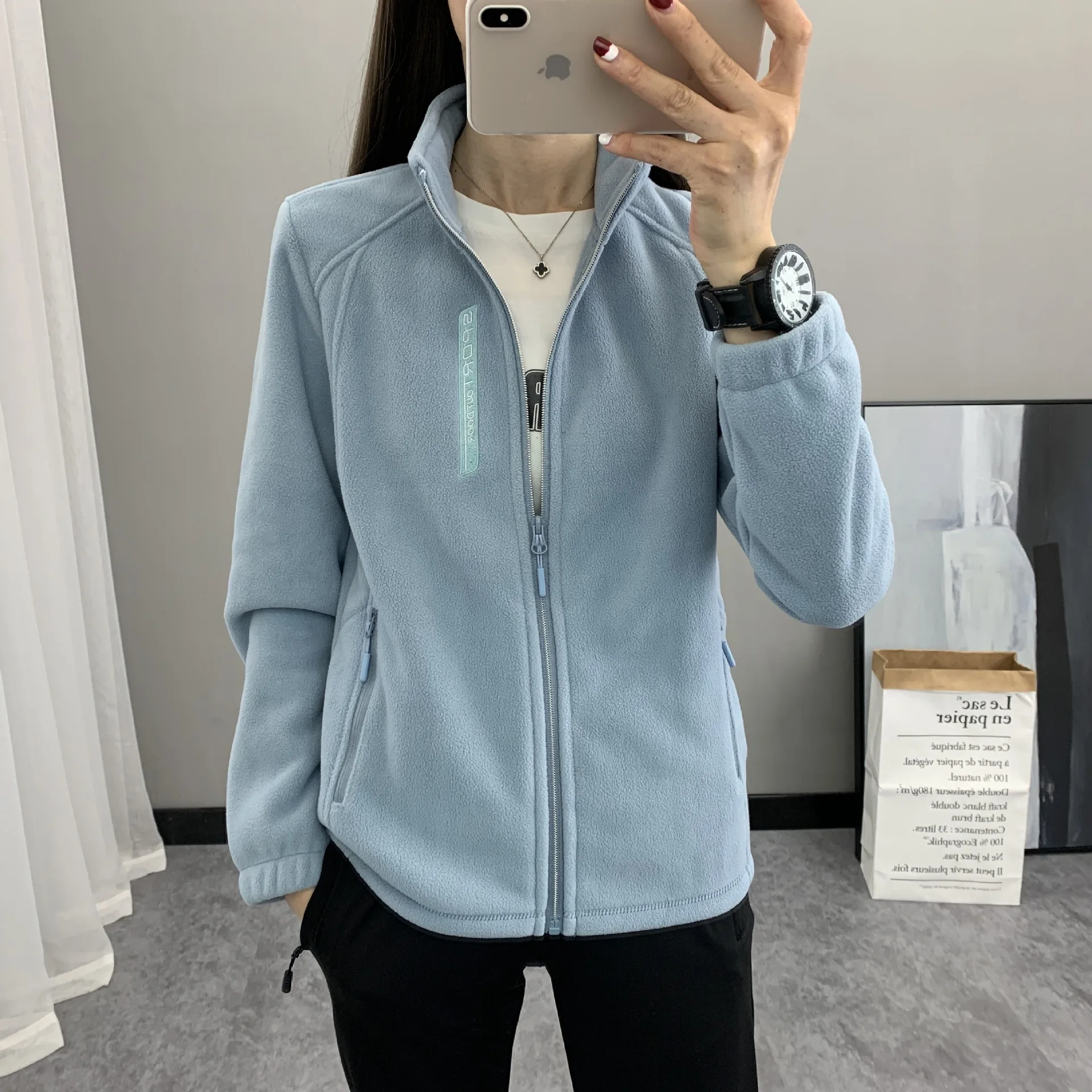 

Флисовая толстовка без шапки, женская толстовка на молнии, зимняя меховая подкладка, плюшевая махровая фланелевая воротник-стойка, лента с круглым вырезом на шнуровке, круглый вырез