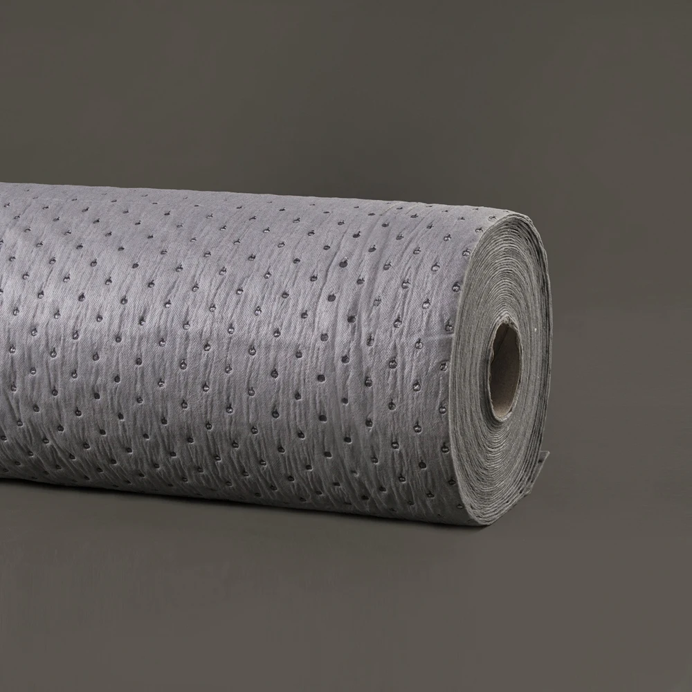 Rotolo assorbente olio industriale universale per olio e liquido di colore grigio