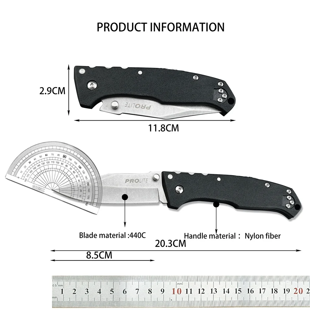 Cold 20NSC Pro Lite Clip Pt，New German 4116 Krupp 440C Blade Folding Knife Nylon Fiber Handle Finish Hunter Camping Pocket Knife