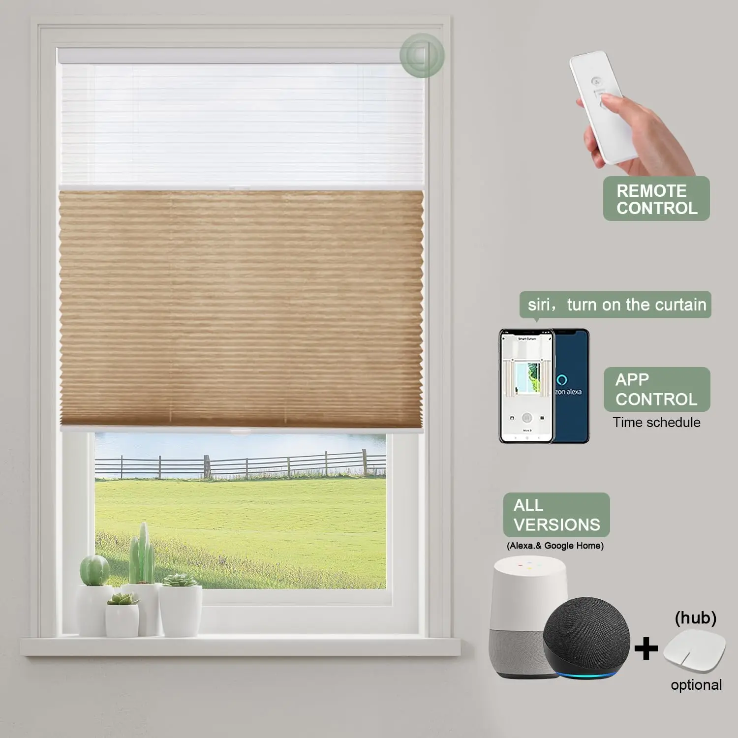 PREMIUM Double-Layer Motorized Day & Night Honeycomb Blinds FOR Bedroom Living Room Windows view 3
