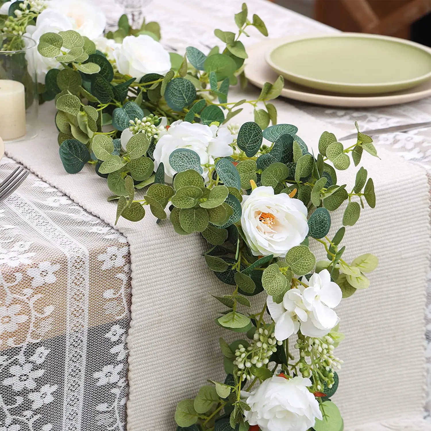 Simulated Eucalyptus Rose Vine Indoor Living Room Air Conditioning Pipe Wrapping Decoration And Blocking Artificial Flower Vine