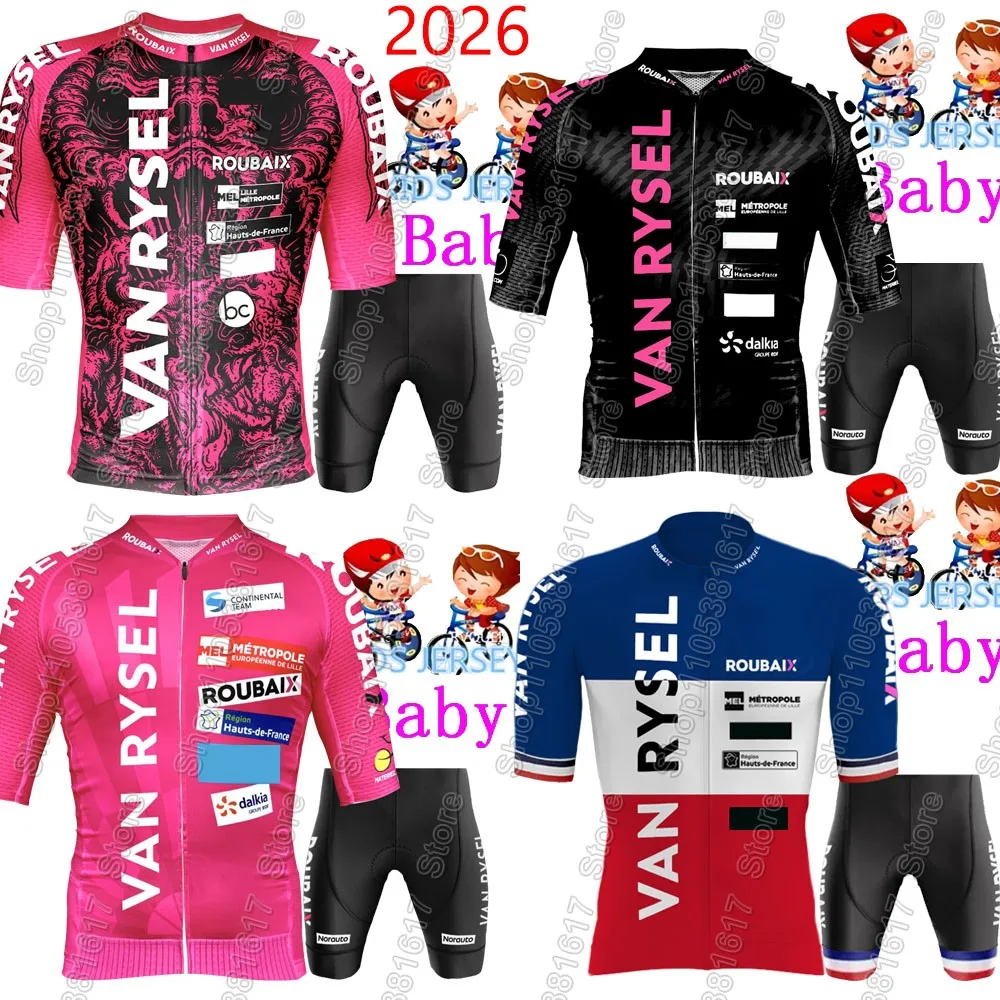 Conjunto de camiseta de ciclismo Van Rysel - Roubaix 2026 para niños y niñas, ropa de ciclismo de Francia, traje de bicicleta para niños, Ropa Maillot MTB