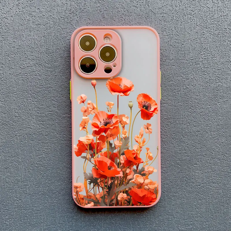 Mohnblüten-Design: Heißrote, stoßfeste Rückseitenhülle für iPhone 17, 16, 12, 13 Pro Max, Mini, 11, 14, 15 Pro Max, XS, X, XR, 7, 8 Plus – Detail 2