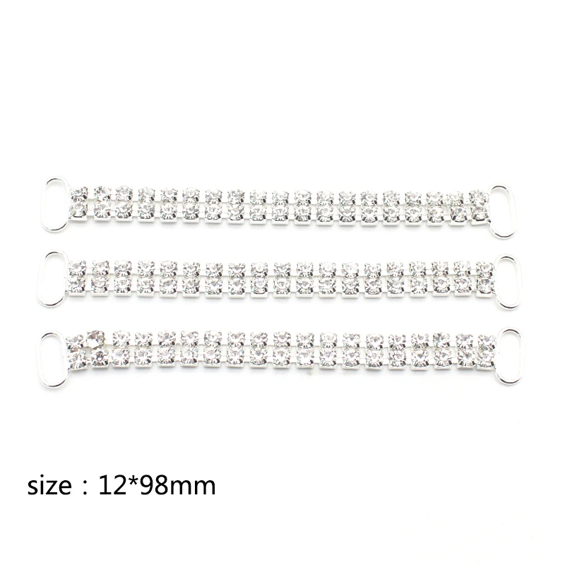 2pcs 12* 98mm Crystal Bikini Connector Buckle Brass Chain Swimwear Decoration Rhinestone Jewelry Buckle Ladies Beachwear