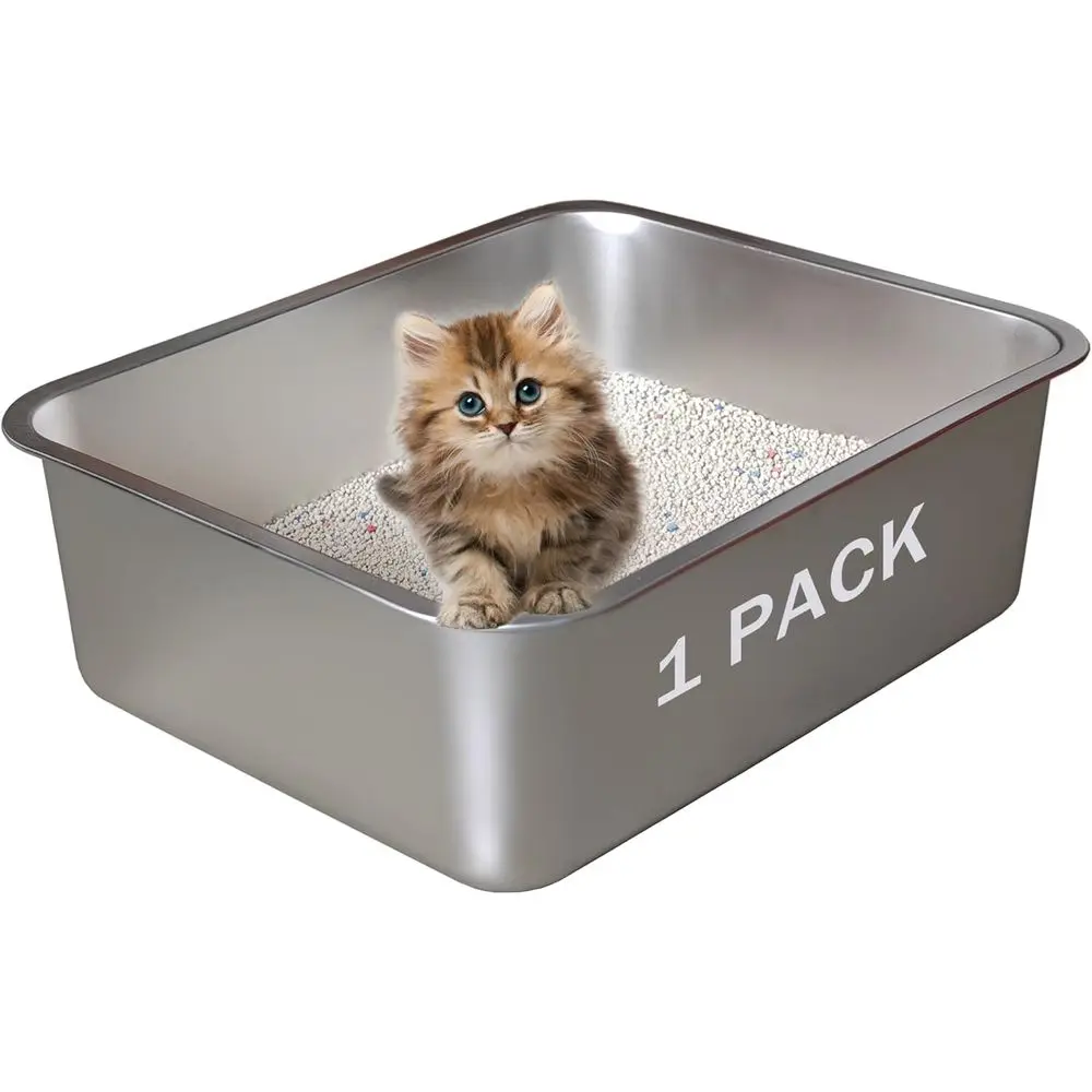 

2-Pack StainlSteel Cat Litter Box, 17.5in×13.6in×5.9in, erate Size, Easy to Clean, Sturdy and Durable, a Worry - ree Choice or M