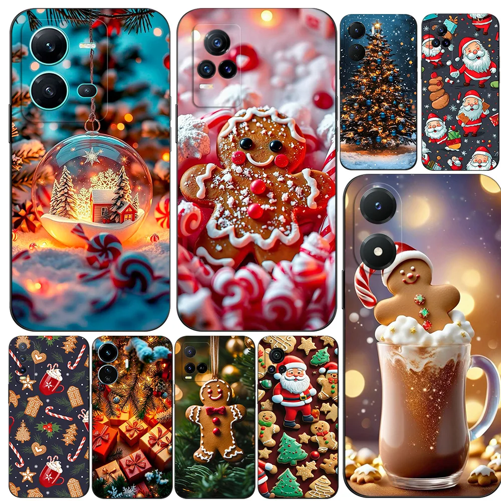 Black Tpu Case For Vivo Y21 Y51A 2021 Y21S Y33S Y51 2020 Y51S Y53s 4G Y72 5G Back Cover happiness Christmas day